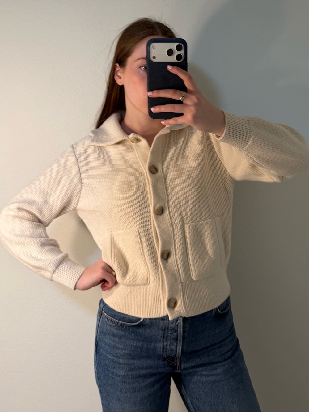 Banana Republic Ava Sweater Bomber Transition Cream White - Picture 2 of 5